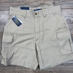 Polo Ralph Lauren Mens Relaxed Fit 8 Inch Cargo Shorts Size 34 Beige Khaki NEW